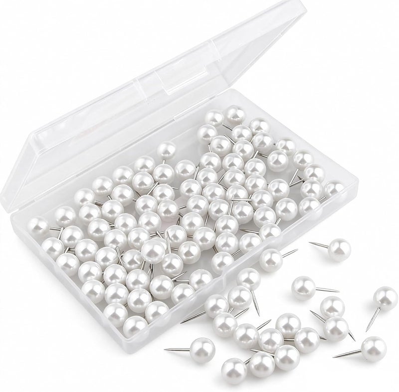 Yalis Push Pins 1/3 Inch Map Tacks 100-Count Large Size Pins Steel Point and Plastic Round Head (Pearl) - Image 2